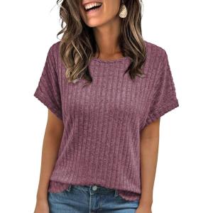 imageAUTOMET Women Textured Shirts Fall Sweaters Loose Fit Short Sleeve Tunic Tops 2025 Dressy Casual Business BlousesBurgundy
