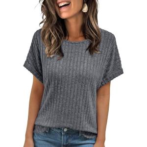 imageAUTOMET Women Textured Shirts Fall Sweaters Loose Fit Short Sleeve Tunic Tops 2025 Dressy Casual Business BlousesGrey