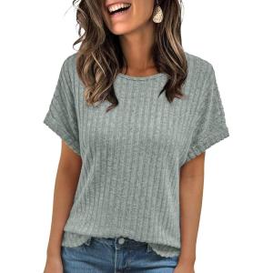 imageAUTOMET Women Textured Shirts Fall Sweaters Loose Fit Short Sleeve Tunic Tops 2025 Dressy Casual Business BlousesLightgreen