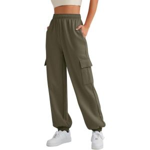 imageAUTOMET Womens Cargo Sweatpants Oversized Fleece Joggers Fall Fashion Outfits Y2k Clothes 2025 with PocketsArmygreen