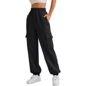imageAUTOMET Womens Cargo Sweatpants Oversized Fleece Joggers Fall Fashion Outfits Y2k Clothes 2025 with PocketsBlack
