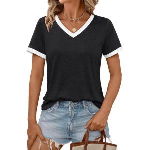 imageAUTOMET Womens Short Sleeve TShirts Summer Tops Casual Soft Tunic V Neck Basic Workout Clothes Spring Fashion Outfits 2025Black