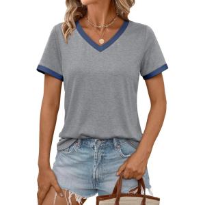 imageAUTOMET Womens Short Sleeve TShirts Summer Tops Casual Soft Tunic V Neck Basic Workout Clothes Spring Fashion Outfits 2025Bluegrey