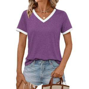 imageAUTOMET Womens Short Sleeve TShirts Summer Tops Casual Soft Tunic V Neck Basic Workout Clothes Spring Fashion Outfits 2025Deeppurple