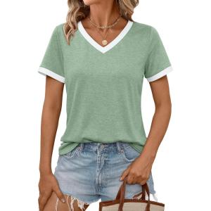 imageAUTOMET Womens Short Sleeve TShirts Summer Tops Casual Soft Tunic V Neck Basic Workout Clothes Spring Fashion Outfits 2025Green