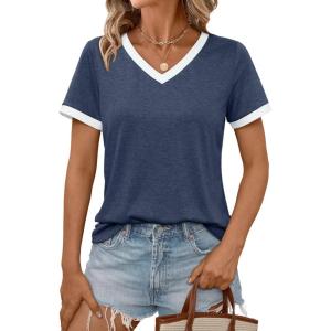 imageAUTOMET Womens Short Sleeve TShirts Summer Tops Casual Soft Tunic V Neck Basic Workout Clothes Spring Fashion Outfits 2025Navy