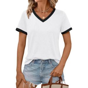 imageAUTOMET Womens Short Sleeve TShirts Summer Tops Casual Soft Tunic V Neck Basic Workout Clothes Spring Fashion Outfits 2025White