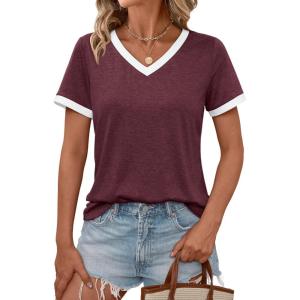 imageAUTOMET Womens Short Sleeve TShirts Summer Tops Casual Soft Tunic V Neck Basic Workout Clothes Spring Fashion Outfits 2025Winered