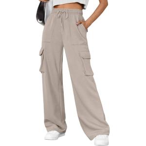 imageAUTOMET Womens Sweatpants Wide Leg Cargo Barrel Pants Fall Fashion Outfits Sweats Baggy Winter Clothes Parachute JoggersCoffeegrey
