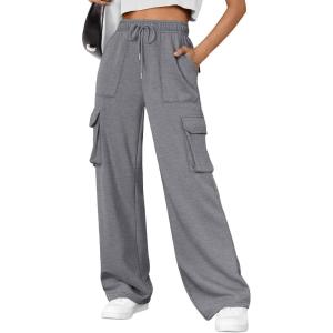 imageAUTOMET Womens Sweatpants Wide Leg Cargo Barrel Pants Fall Fashion Outfits Sweats Baggy Winter Clothes Parachute JoggersDarkgrey