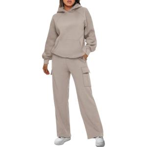 imageAUTOMET Womens Sweatsuits 2 Piece Outfits Fall Sweat Sets Lounge Hoodies and Cargo Pants Wide Leg with PocketsCoffeegrey