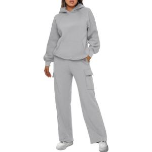 imageAUTOMET Womens Sweatsuits 2 Piece Outfits Fall Sweat Sets Lounge Hoodies and Cargo Pants Wide Leg with PocketsDarkgrey