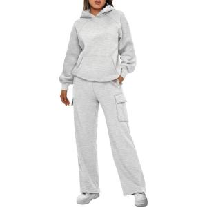 imageAUTOMET Womens Sweatsuits 2 Piece Outfits Fall Sweat Sets Lounge Hoodies and Cargo Pants Wide Leg with PocketsGrey