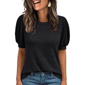 imageAUTOMET Womens Tops Summer Sweater Long Tunic Dressy Casual Blouses Business Cute Trendy Short Sleeve Shirt 2025Black