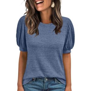 imageAUTOMET Womens Tops Summer Sweater Long Tunic Dressy Casual Blouses Business Cute Trendy Short Sleeve Shirt 2025Blue