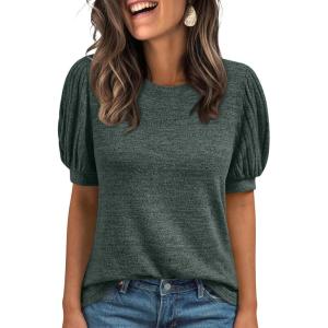 imageAUTOMET Womens Tops Summer Sweater Long Tunic Dressy Casual Blouses Business Cute Trendy Short Sleeve Shirt 2025Darkgreen