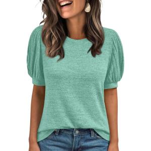imageAUTOMET Womens Tops Summer Sweater Long Tunic Dressy Casual Blouses Business Cute Trendy Short Sleeve Shirt 2025Green