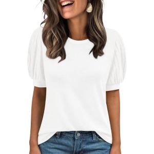 imageAUTOMET Womens Tops Summer Sweater Long Tunic Dressy Casual Blouses Business Cute Trendy Short Sleeve Shirt 2025White