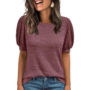 imageAUTOMET Womens Tops Summer Sweater Long Tunic Dressy Casual Blouses Business Cute Trendy Short Sleeve Shirt 2025Wine