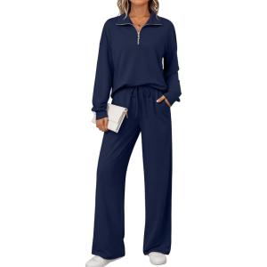 imageAUTOMET Womens Track Suits Set Sweatsuits Two Piece Outfits Lounge Sets Half Zip Lapel Sweatshirts Fall Fashion ClothesNavyblue