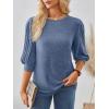 imageAUTOMET 34 Length Sleeve Womens Tops Puff Sleeve Lightweight Fall Sweaters Business Dressy Casual Work Blouses Cute T ShirtsBlue