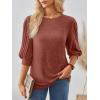 imageAUTOMET 34 Length Sleeve Womens Tops Puff Sleeve Lightweight Fall Sweaters Business Dressy Casual Work Blouses Cute T ShirtsCaramel