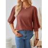 imageAUTOMET 34 Length Sleeve Womens Tops Puff Sleeve Lightweight Fall Sweaters Business Dressy Casual Work Blouses Cute T ShirtsCaramel