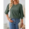 imageAUTOMET 34 Length Sleeve Womens Tops Puff Sleeve Lightweight Fall Sweaters Business Dressy Casual Work Blouses Cute T ShirtsGreen