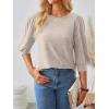 imageAUTOMET 34 Length Sleeve Womens Tops Puff Sleeve Lightweight Fall Sweaters Business Dressy Casual Work Blouses Cute T ShirtsKhaki