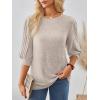 imageAUTOMET 34 Length Sleeve Womens Tops Puff Sleeve Lightweight Fall Sweaters Business Dressy Casual Work Blouses Cute T ShirtsKhaki