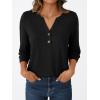 imageAUTOMET Womens Blouses Henley V Neck Shirts 34 Length Sleeve Summer TopsBlack