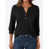 imageAUTOMET Womens Blouses Henley V Neck Shirts 34 Length Sleeve Summer TopsBlack