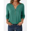 imageAUTOMET Womens Blouses Henley V Neck Shirts 34 Length Sleeve Summer TopsBluegreen