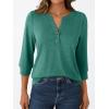 imageAUTOMET Womens Blouses Henley V Neck Shirts 34 Length Sleeve Summer TopsBluegreen