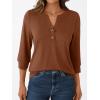imageAUTOMET Womens Blouses Henley V Neck Shirts 34 Length Sleeve Summer TopsMaple