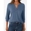 imageAUTOMET Womens Blouses Henley V Neck Shirts 34 Length Sleeve Summer TopsNavy