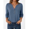 imageAUTOMET Womens Blouses Henley V Neck Shirts 34 Length Sleeve Summer TopsNavy
