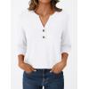 imageAUTOMET Womens Blouses Henley V Neck Shirts 34 Length Sleeve Summer TopsWhite