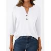 imageAUTOMET Womens Blouses Henley V Neck Shirts 34 Length Sleeve Summer TopsWhite