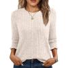 imageAUTOMET Womens 34 Sleeve Tops T Shirts Summer Sweater Round Neck Casual Top Ladies Tops Business Casual BlousesApricot