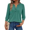 imageAUTOMET Womens Blouses Henley V Neck Shirts 34 Length Sleeve Summer TopsBluegreen