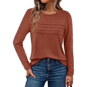 imageAUTOMET Long Sleeve Shirts for Women Pleated Dressy Casual Business Blouses Trendy Fashion Tunic Basic TopsMaple