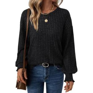 imageAUTOMET Long Sleeve Shirts for Women Tops Fall Fashion Outfits 2025 Crewneck Sweaters Trendy Blouse Dressy CasualBlack
