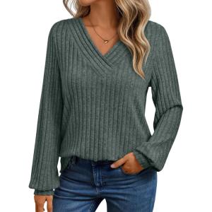 imageAUTOMET Women Long Sleeve Shirts Fall V Neck Work Tops 2025 Fashion Tunic Sweaters Dressy Casual Winter Blouse Trendy OutfitsGreen