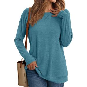 imageAUTOMET Womens Long Sleeve Crewneck Shirts Fall Winter Casual Work Tops Loose Fit Clothes Trendy Basic Outfits 2025Cyan