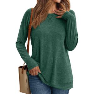 imageAUTOMET Womens Long Sleeve Crewneck Shirts Fall Winter Casual Work Tops Loose Fit Clothes Trendy Basic Outfits 2025Green