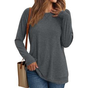 imageAUTOMET Womens Long Sleeve Crewneck Shirts Fall Winter Casual Work Tops Loose Fit Clothes Trendy Basic Outfits 2025Grey