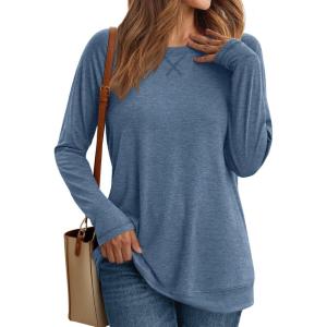 imageAUTOMET Womens Long Sleeve Crewneck Shirts Fall Winter Casual Work Tops Loose Fit Clothes Trendy Basic Outfits 2025Haze Blue
