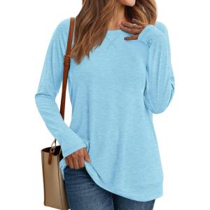 imageAUTOMET Womens Long Sleeve Crewneck Shirts Fall Winter Casual Work Tops Loose Fit Clothes Trendy Basic Outfits 2025Light Blue