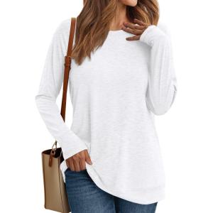 imageAUTOMET Womens Long Sleeve Crewneck Shirts Fall Winter Casual Work Tops Loose Fit Clothes Trendy Basic Outfits 2025White